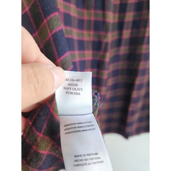 Rails "Andie" Navy Blue Purple Plaid Band Collar Button Down Blouse size Large - Picture 9 of 10